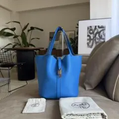 《HERMES》 ピコタンロック MM ブルーイドラ ハンドバッグ　X刻印のサムネイル
