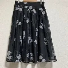 [JILL STUART]フラワープリント フレアスカート ひざ丈 黒 Sサイズ