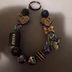 ハンドメイド携帯ストラップ キーホルダー ブラック系 かっこいい系