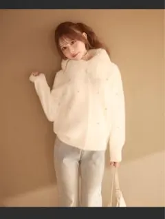 titty&Co. ビジュー付きファージャケット アイボリー