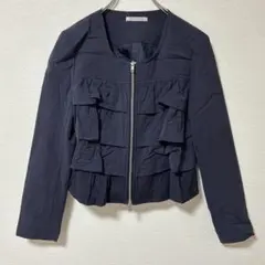 SCOT CLUB フリルノーカラージャケット ネイビー　レディース