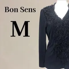 【未使用】ボンサンス自由が丘 豪華フリル Vネックカットソー 黒 38/Mのサムネイル