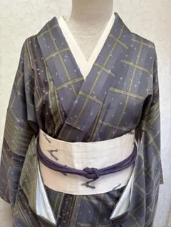 小紋フルセット　着物　正絹　トールサイズ　ちりめん　緑　鈴　G2 47fc72dfbc32cf3728d032e5a1fa1c