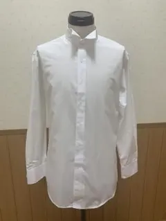 ホワイト 長袖 スタンドカラーシャツ