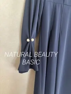 パールタックスリーブフレアワンピース　ネイビー