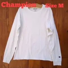 Champion クールネック 長袖 Tシャツ ホワイト Mサイズ
