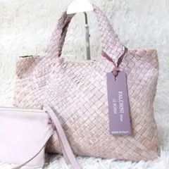 ●タグ付き●　ファロルニ　ラムレザー　イントレチャート　トートバッグ　ポーチ付き