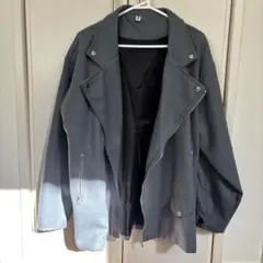 グレー フリース ダブルライダースジャケット