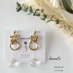 ▪ゴールドフープチャーム×ccbビーズ×鈴丸ビーズピアス／イヤリング