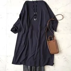 極美品＊ヨーガンレール ウールシルクチュニックワンピース M パープル 8分袖