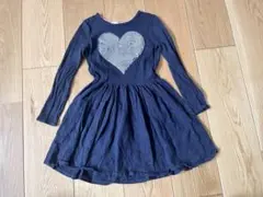 H&M ネイビー ハートスパンコール ワンピース 98/104 3〜4歳