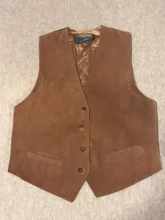 スエード ベスト ジレ ブラウン Vネック 起毛 レザー調 古着 アメカジ XL