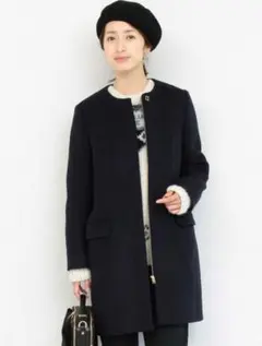 BEAUTY&YOUTH ビューティー＆ユース　ノーカラーコート　ネイビー