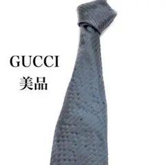 GUCCI Gロゴ ストライプ ネクタイ シルク 100% グレー