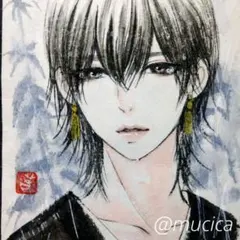 灯*佳様 肉筆原画　手描きイラスト　墨絵　絵画　雨