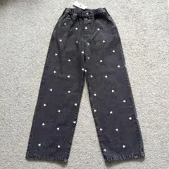 【未使用】devirock ハート刺繍 デニム ワイドパンツ
