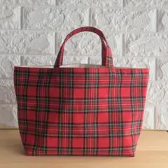 タータンチェック柄【赤】トートバッグ　✻ハンドメイド✻