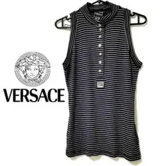 美品✨VERSACE ボーダー タンクトップブラウス黒×白 Sのサムネイル