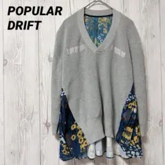 【ポピュラードリフト】セーター　切り替え　花柄　Vネック　M　異素材