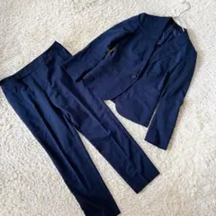 美品✨️ スーツカンパニー she パンツスーツ40 チェック ネイビー 洗える