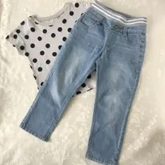 デニムパンツとドット柄半袖Ｔシャツ 100㎝