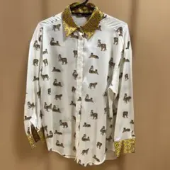 ZARA 動物柄 長袖シャツ XS ホワイト/イエロー