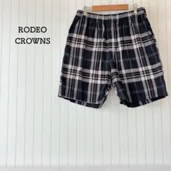 ロデオクラウンズ チェック ショートパンツ ウエストゴム 黒 L カジュアル