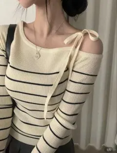 shein 新作 カジュアル アシンメトリー オフショルダー ニット トップス