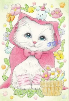手描きイラスト　47 原画　ポストカード　（　白猫　）