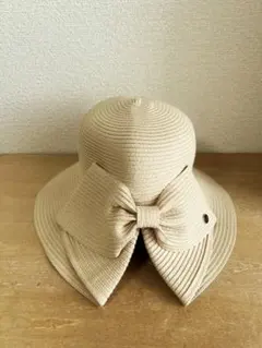 リボン ストローハット 麦わら帽子 ノーブランド ベージュ系