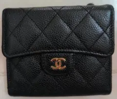 最終値下げ CHANEL キャビアスキン 財布 三つ折り ブラック 付属品あり