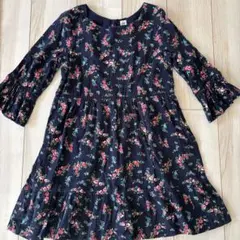 GAP KIDS 小花柄 七分袖ワンピース L 140〜150 ネイビー