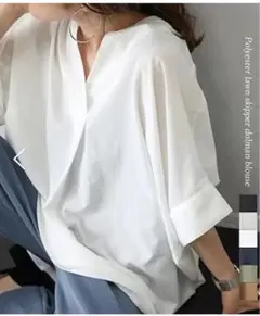 ドルマンシャツ 体型カバー 春夏にも快適 シャツブラウス　Vネック 大きいサイズ