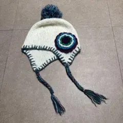 Unknown ボンボンニット帽　ビーニー　耳付き　レディース　アクリル