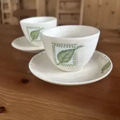 ナチュラル カップ＆ソーサー 2客セット 葉っぱ柄 和風 陶器 コーヒーカップ