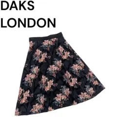DAKS LONDON 日本製 花柄フレアスカート 38 黒 シフォン風 裏地付