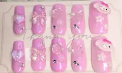 マイメロちゅるんネイル　ピンク ネイルチップ 10個セット　韓国ネイル　サンリオ