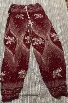 【期間限定セール】赤い象柄サルエルパンツ