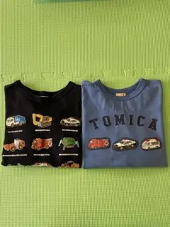 【プティマイン】　トミカ 長袖Tシャツ2枚セット　ネイビー・青　100cm