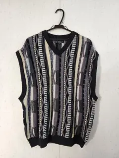 マルチカラー Vネックニットベスト M