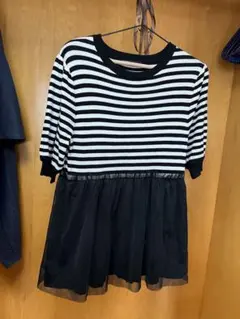 ボーダー×チュール ニットトップス Lのサムネイル