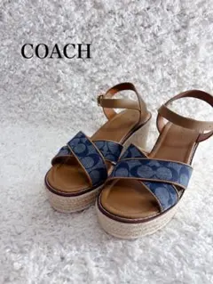 美品COACH デニム シグネチャー ウェッジサンダル US8 25cmのサムネイル