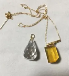 ブルーアンバー(蛍光性琥珀)とクォーツペンダントトップ　セット