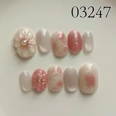 N128 現品ネイルチップ ニュアンス ピンク ぷっくりフラワー マグネット 春