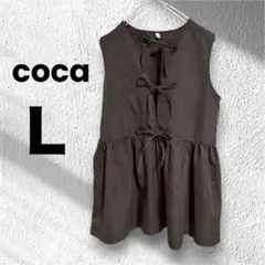 【coca】ブラウン ノースリーブリボンブラウス トップス チュニック Ｌ