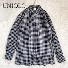 ユニクロ　フランネルシャツ　長袖　ギンガムチェック　ブラック　XL