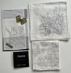 【最終お値下げ】未使用品　スワトウ刺繍　ハンカチ　３枚セット　汕頭ハンカチーフ
