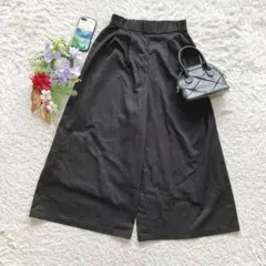 アースミュージック ワイドパンツ F 腰ゴム シンプル タック入り オフィス 黒