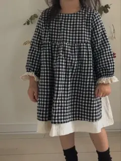 チェック柄長袖ワンピース 90