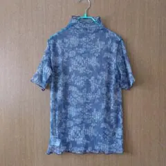 【美品LADATE　スコットクラブ　青系花柄シアーハイネック半袖トップス　Fのサムネイル